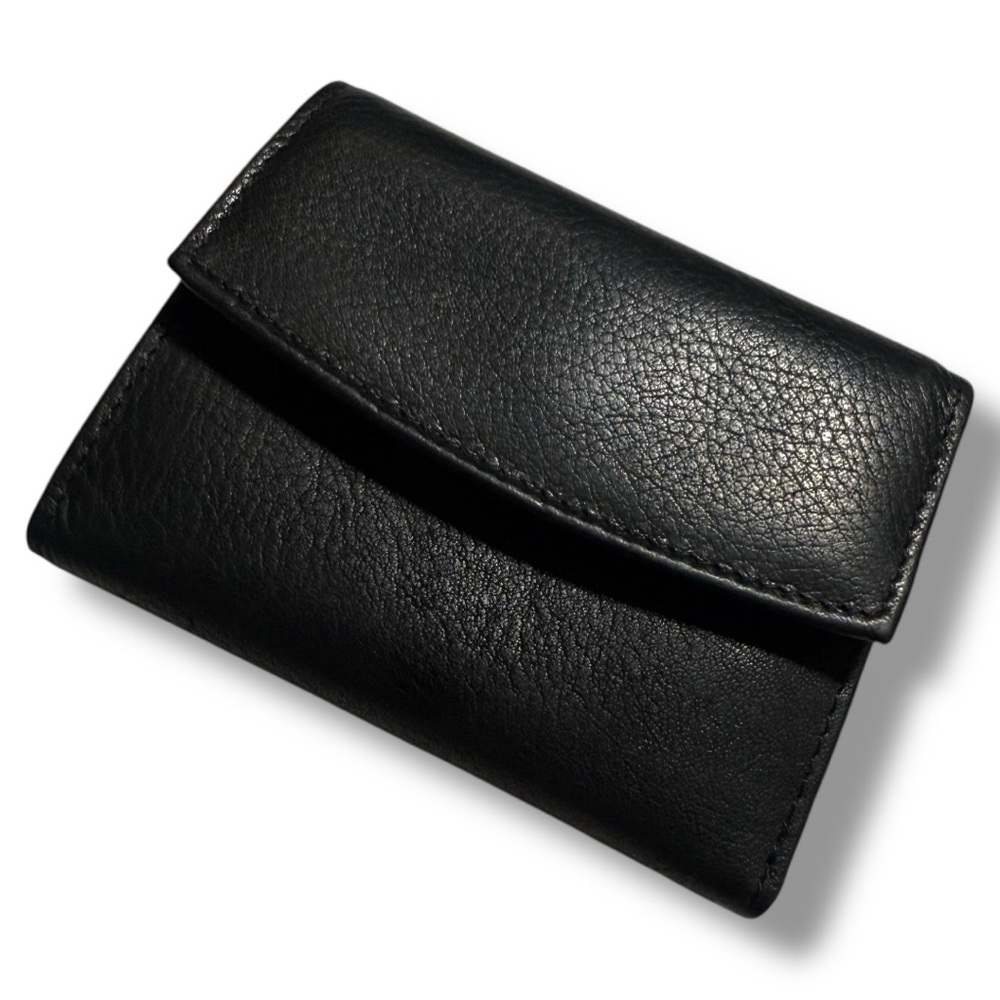ROLFS Black Genuine Leather Wallet Billfold Small Pocket-Sized Travel